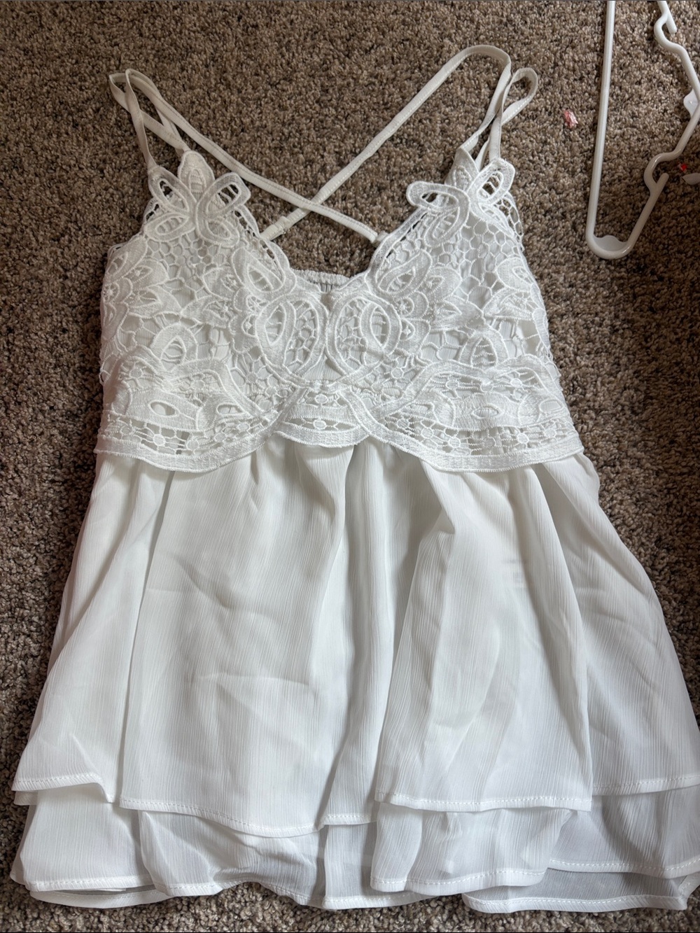 White Lace Crochet Layered Cami Tank Top
